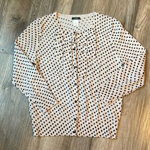 J. Crew Merino Cardigan - Cream with Black Dots Embellished Front